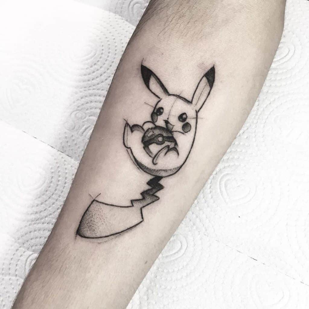 Arm Pikachu Tattoo Black And White