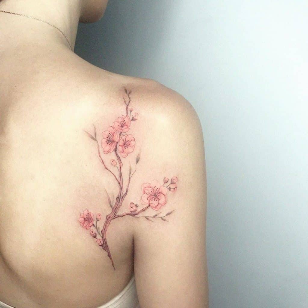 Back Orchid Design Shoulder Tattoo 