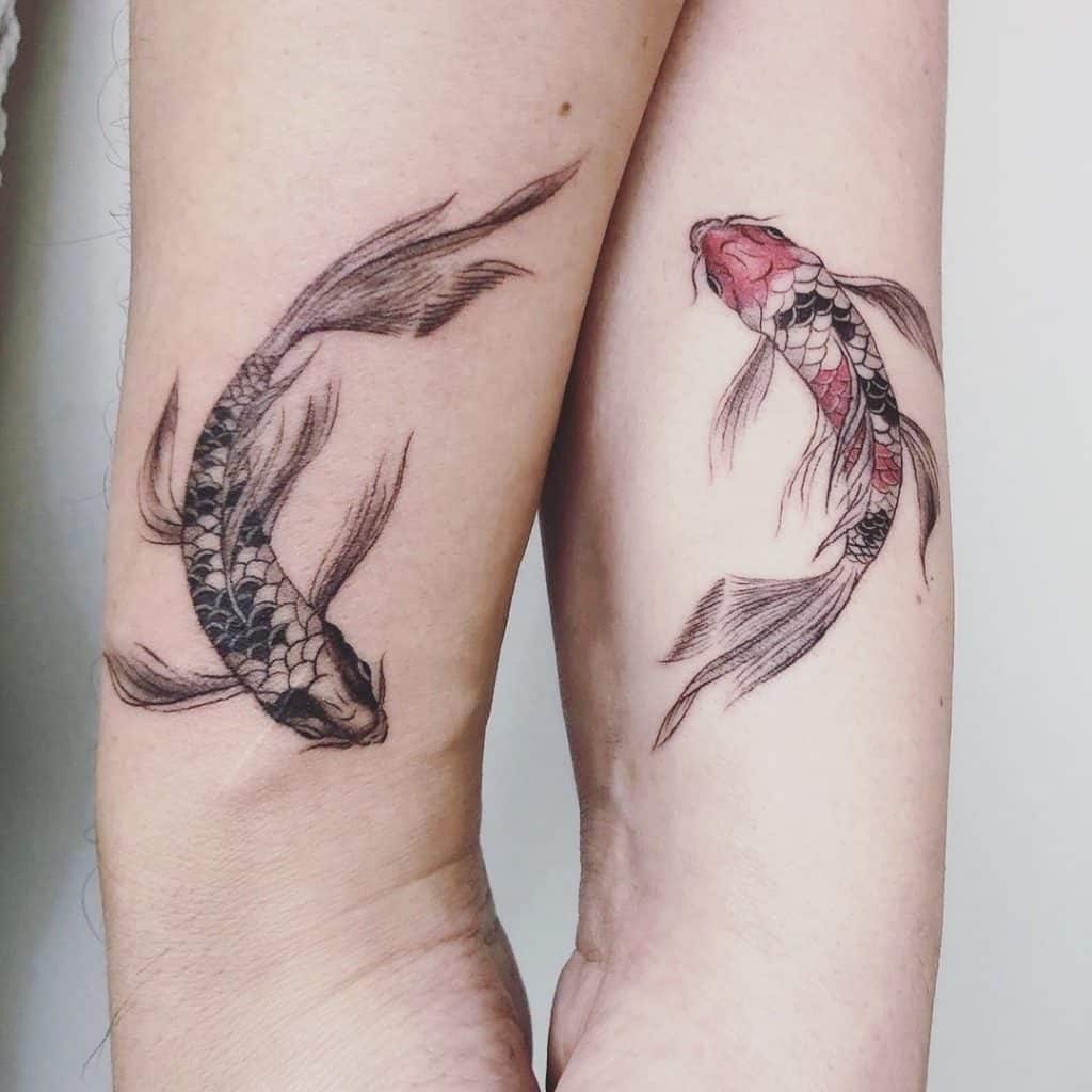 Bright Koi Fish Matching Tattoo 