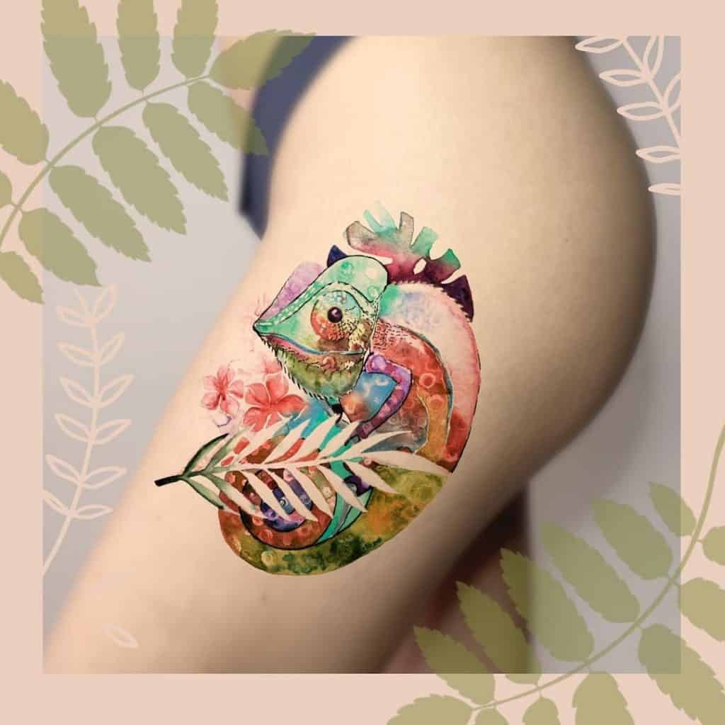 Chameleon 3D Tattoo on Thigh
