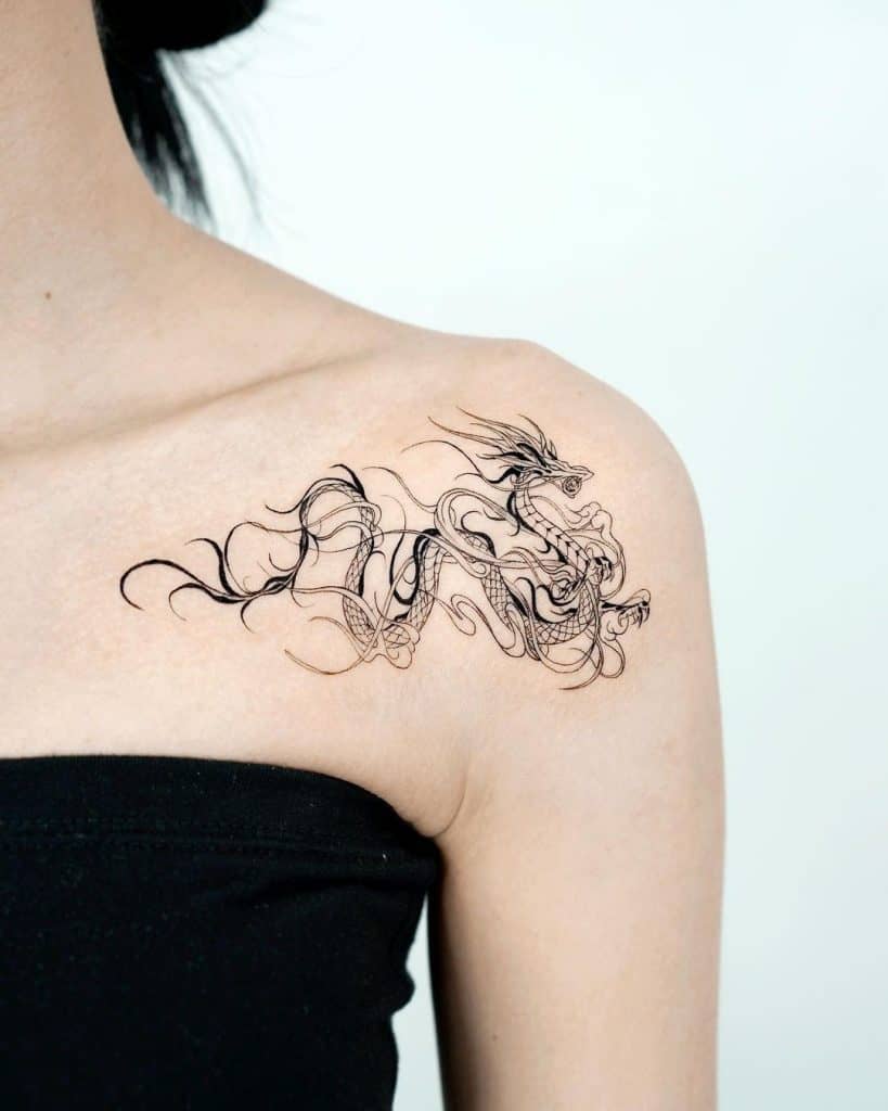 Chinese Dragon Inspired Shoulder Tattoo 