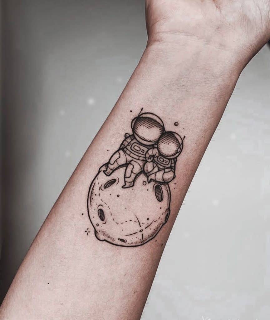 Cute Astronaut Forearm Love Tattoo 