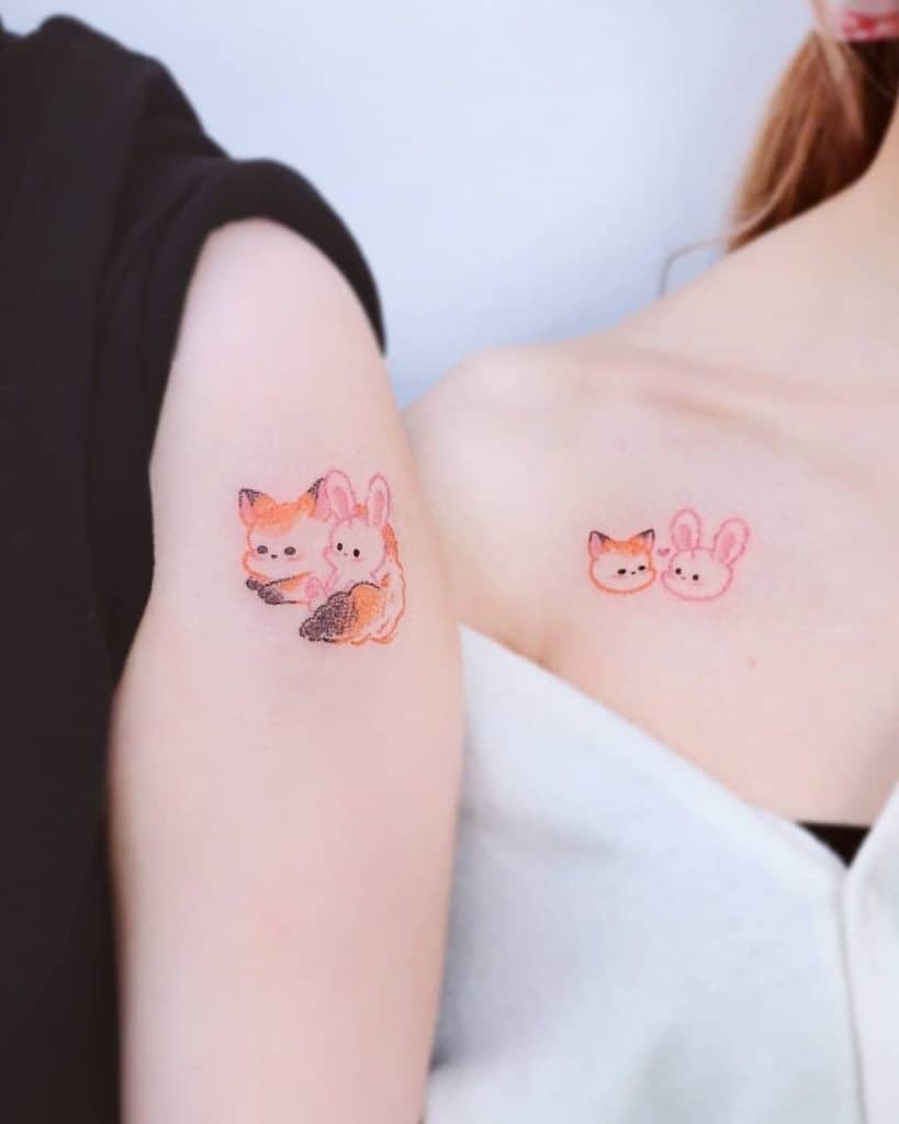 Cute Colorful Cartoon Matching Tattoo 