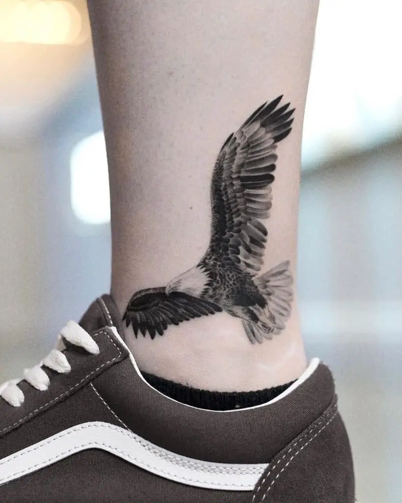 Eagle Feather Tattoo Over Ankle 