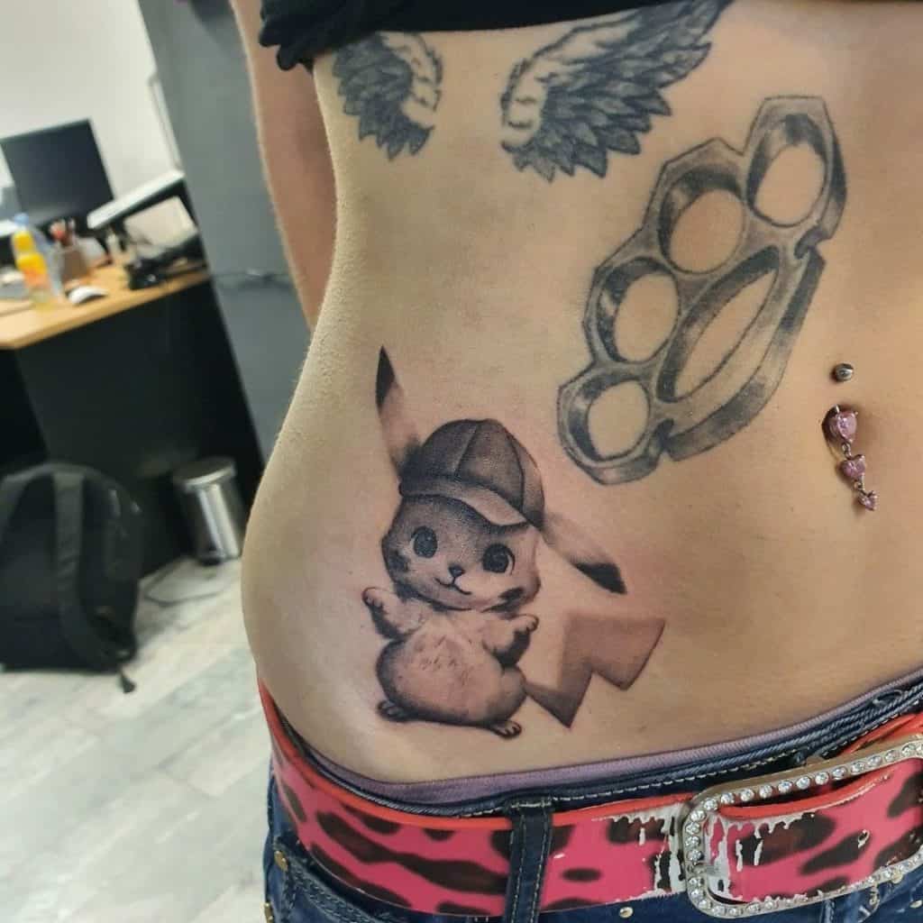Feminine Stomach Pikachu Tattoo 