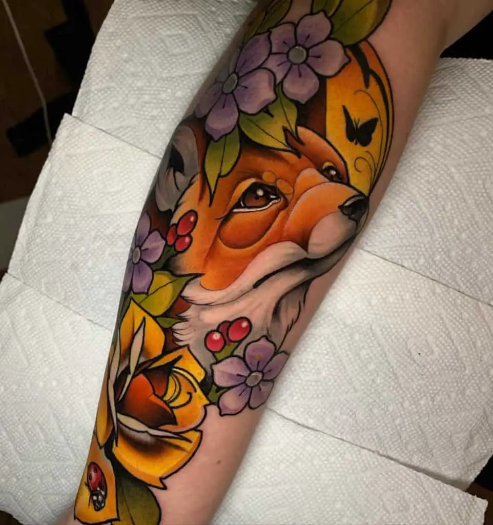 Fox and Lizard Flowers tattoo sleeve - Best Tattoo Ideas Gallery