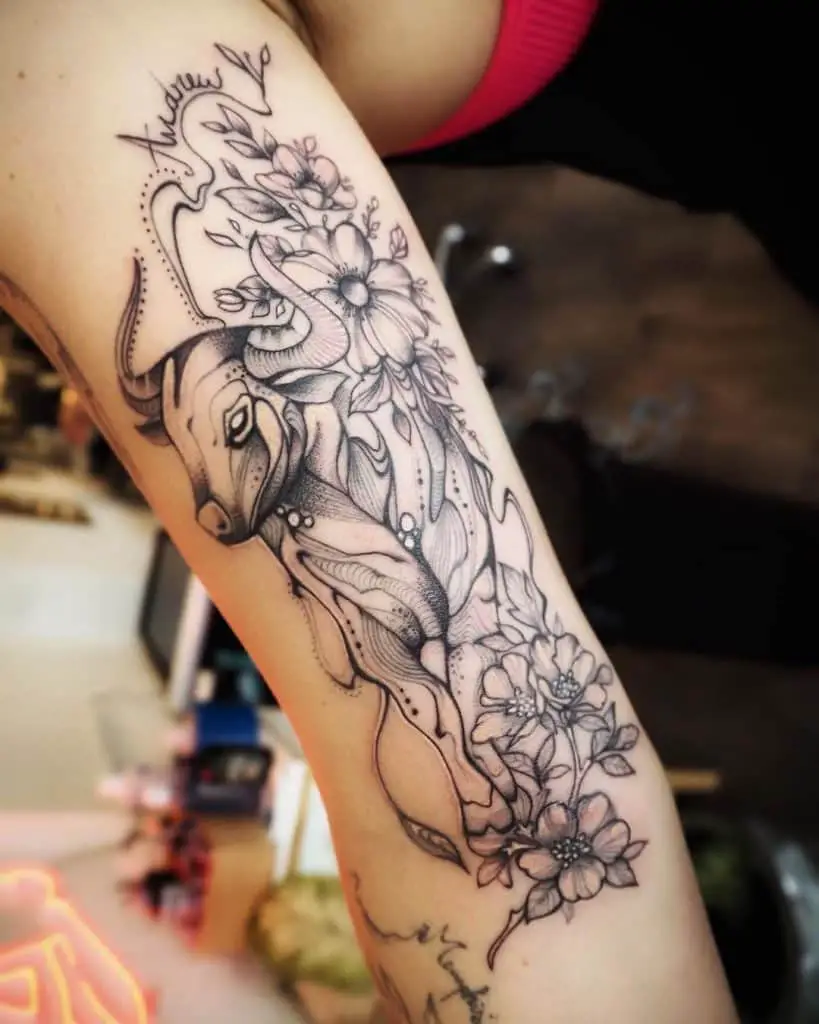 Floral Taurus Tattoo 1