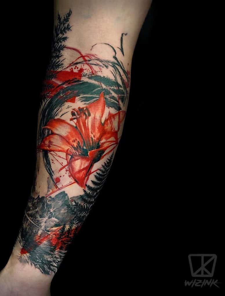 Flower Inspired Trash Polka Tattoo For Women