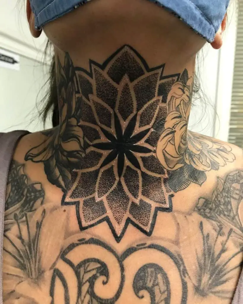 Tattoo tagged with: flower, chest, outline, neck, spider | inked-app.com
