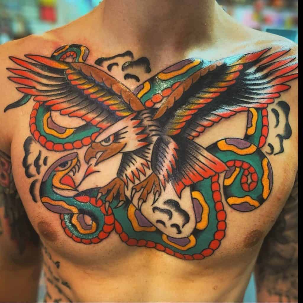 Large & Colorful Eagle Chest Tattoo 