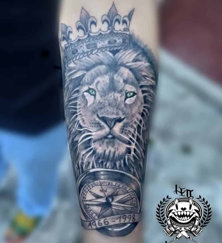 Lion Head with Crown Tattoo