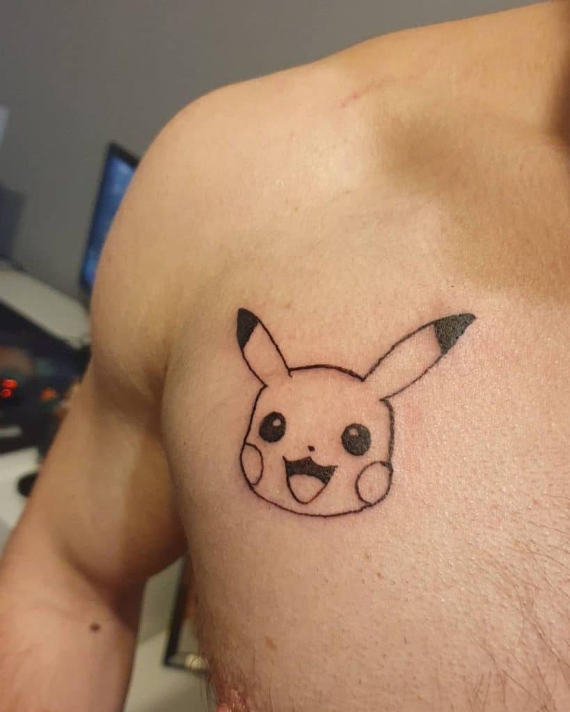Pikachu Tattoo Black And White Chest Design 