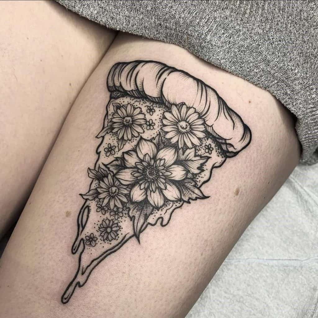 Pizza Blackwork Tattoo Style 