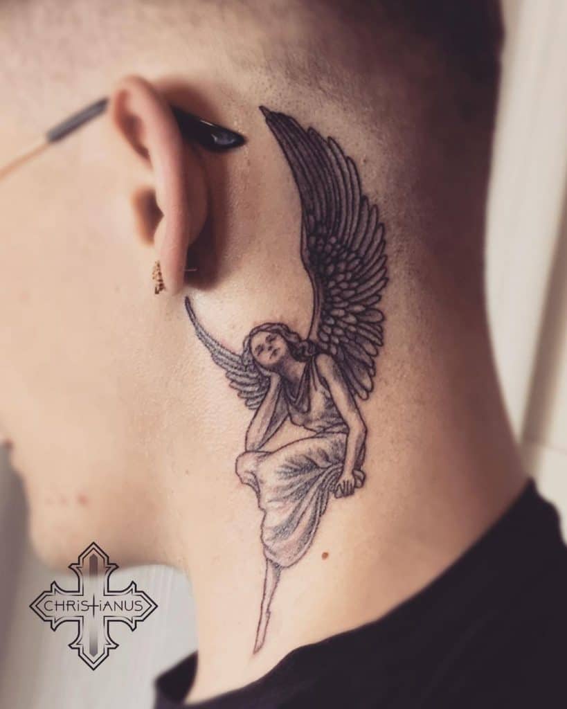 Share more than 139 angel on neck tattoo latest