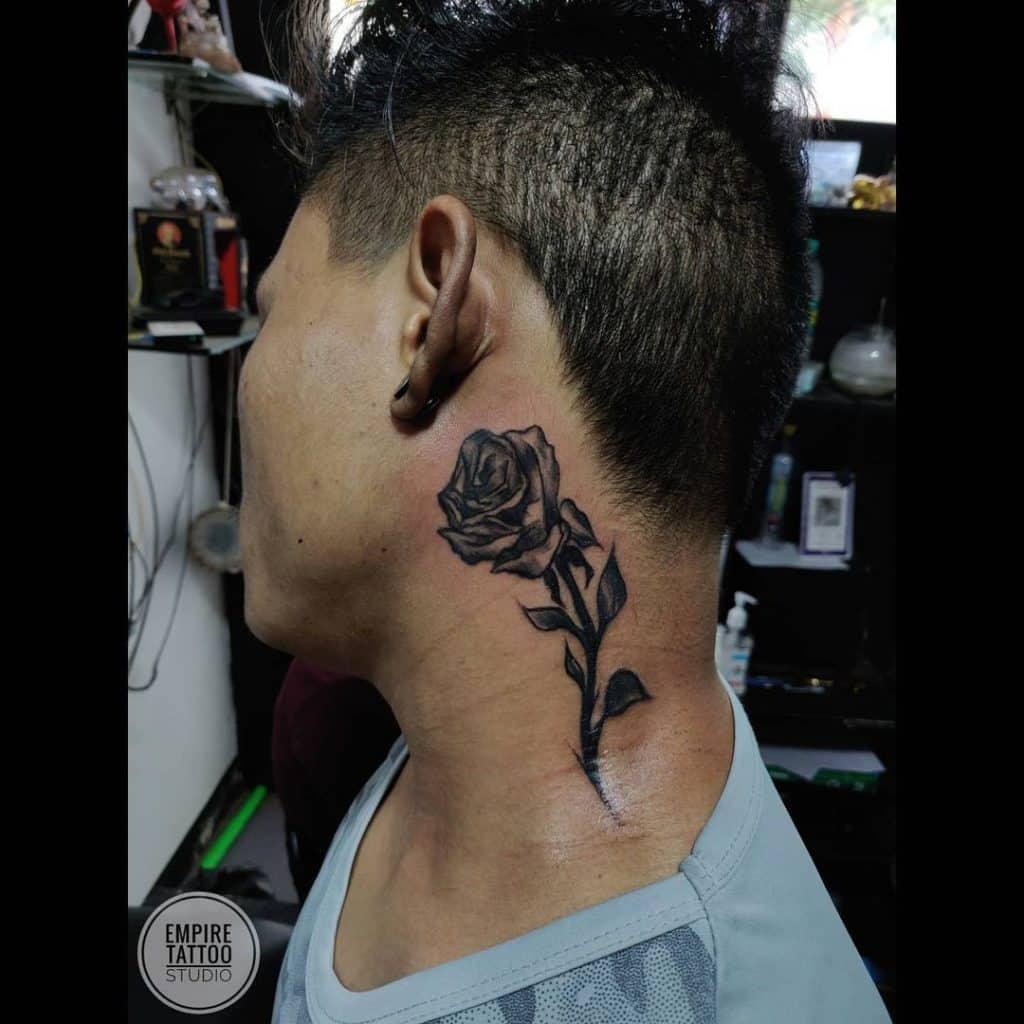Rose and flowers neck tattoo 2