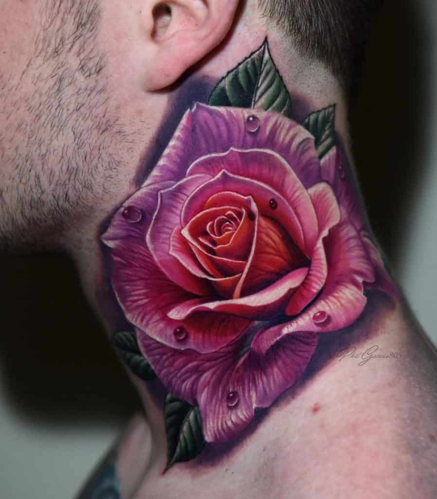 Rose and flowers neck tattoo 4
