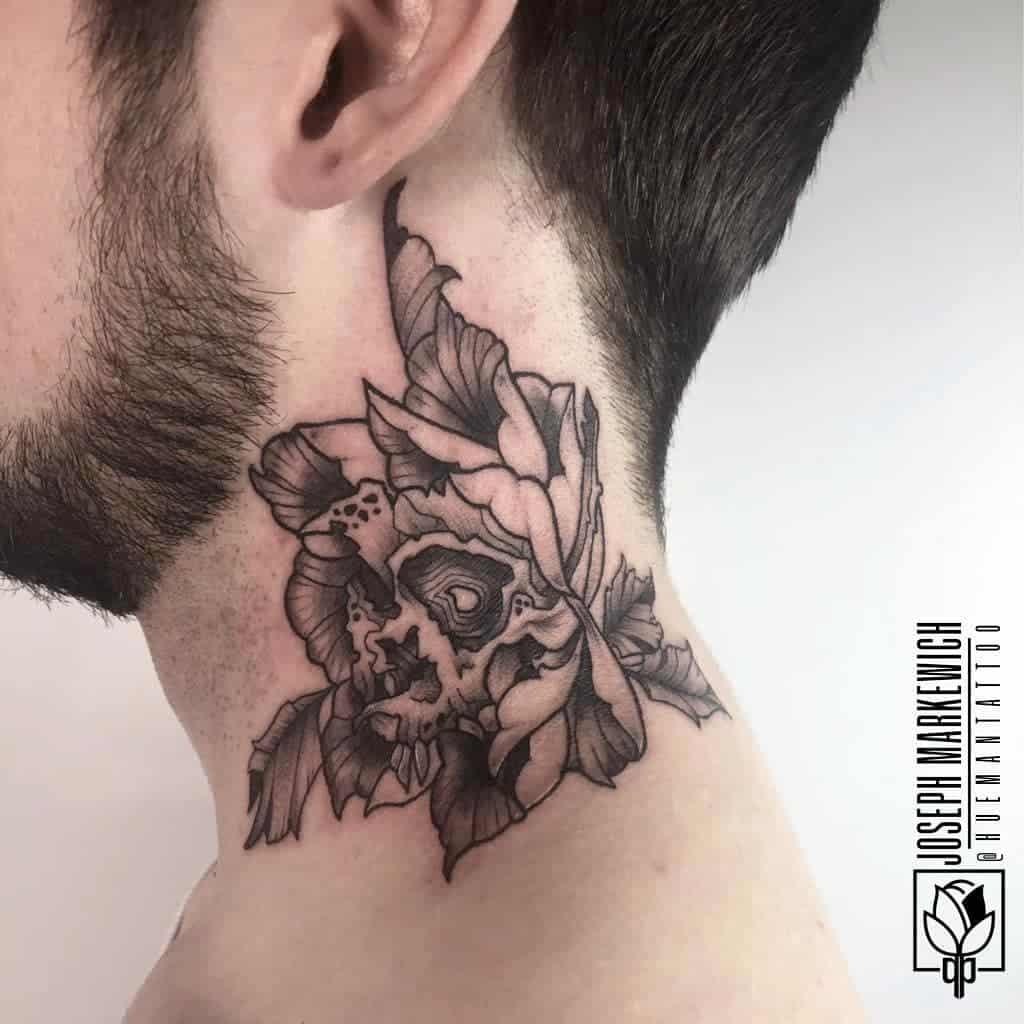 Rose and flowers neck tattoo 5