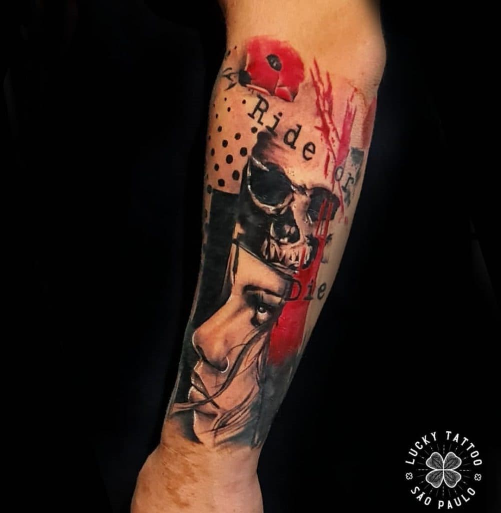 Skull Trash Polka Tattoo Design 