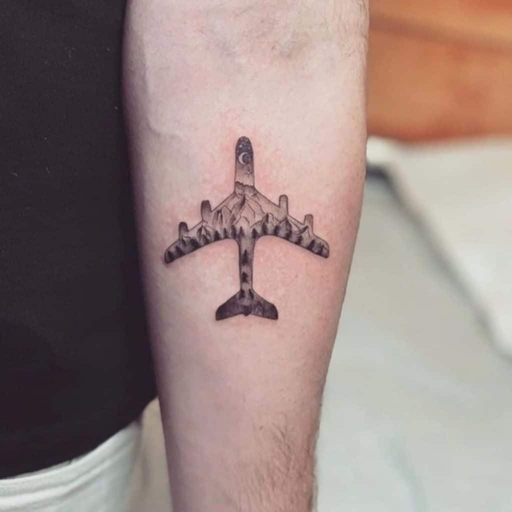 Small Airplane Tattoo Black & White 