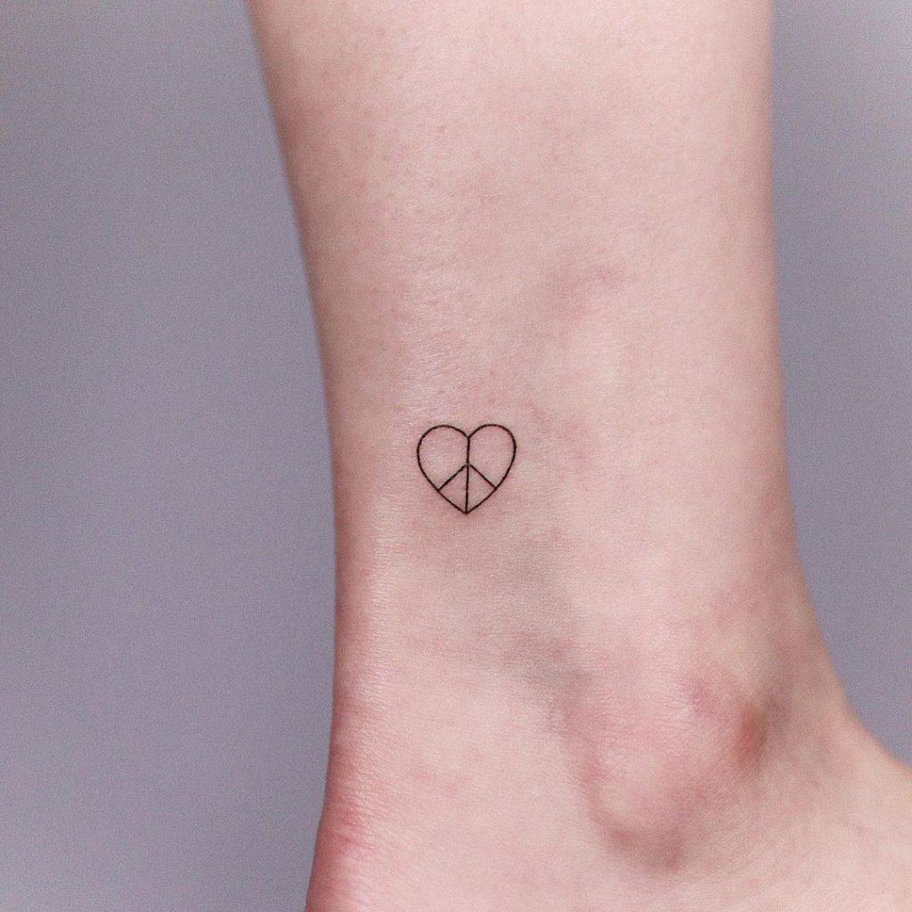 Small Heart Peace Symbol Over Ankle