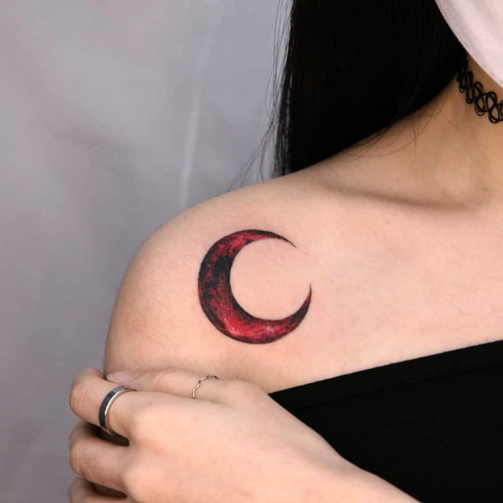 Small & Petite Moon Shoulder Tattoo 