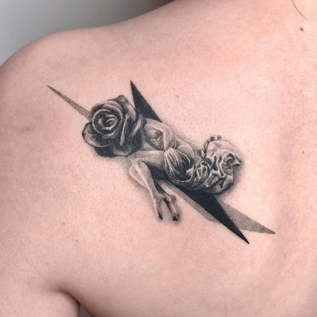 Small Shoulder Tattoos Black Design Rose Print