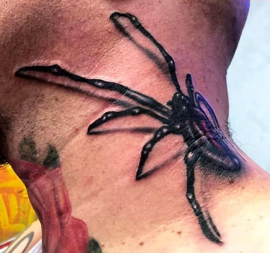 Spider 3D Tattoo Designs on Neck