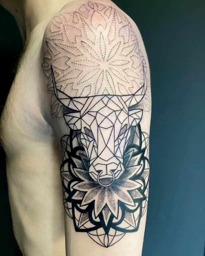 Geometric Bull Taurus Tattoo Design - Astro Tattoos