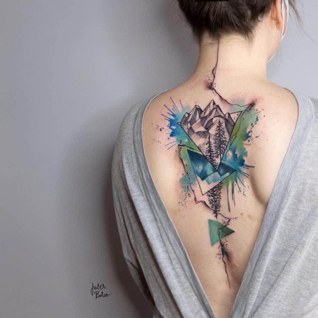 The upper back shoulder area Mountain Tattoo