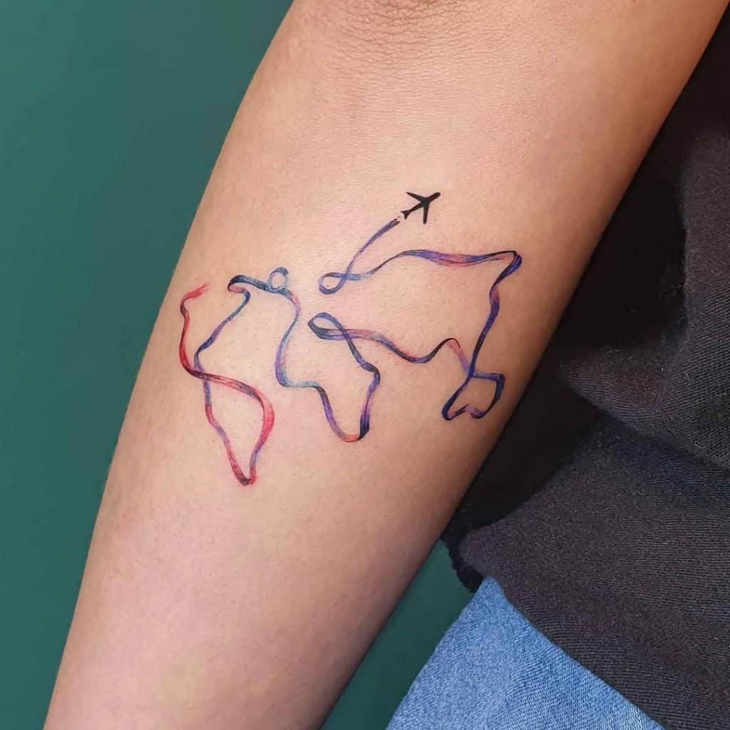 Travel Airplane Tattoo Colorful Idea