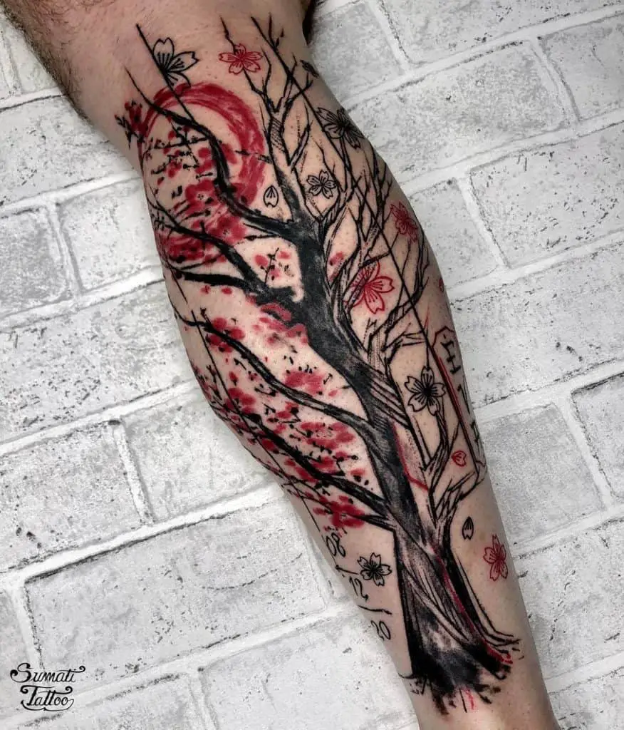 Unique Trash Polka Tattoo Designs Over Leg 