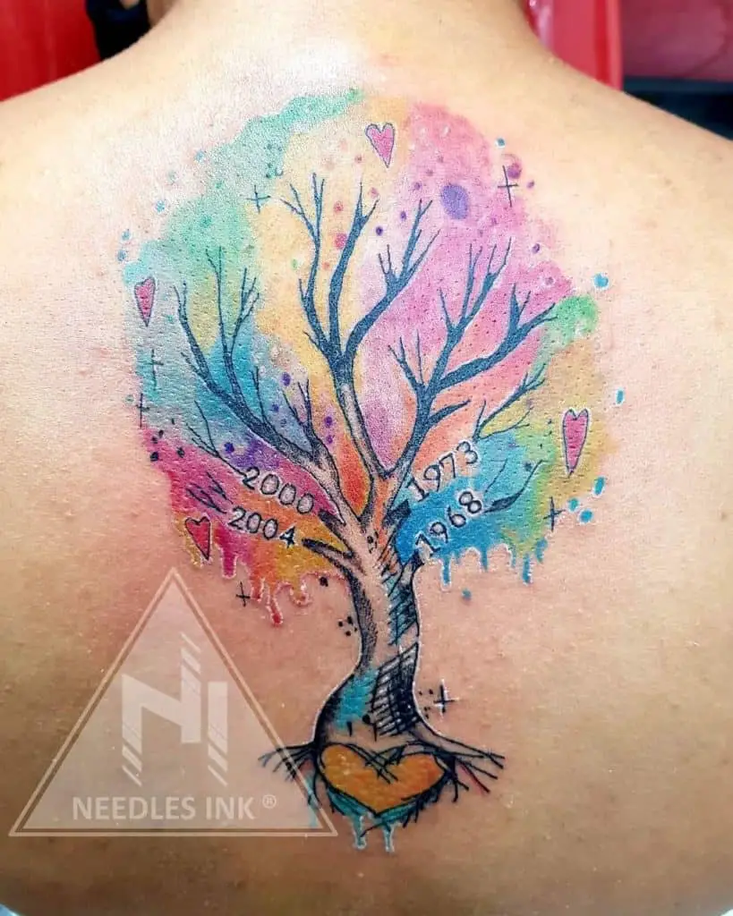Watercolor Family Tree Tattoo 2
