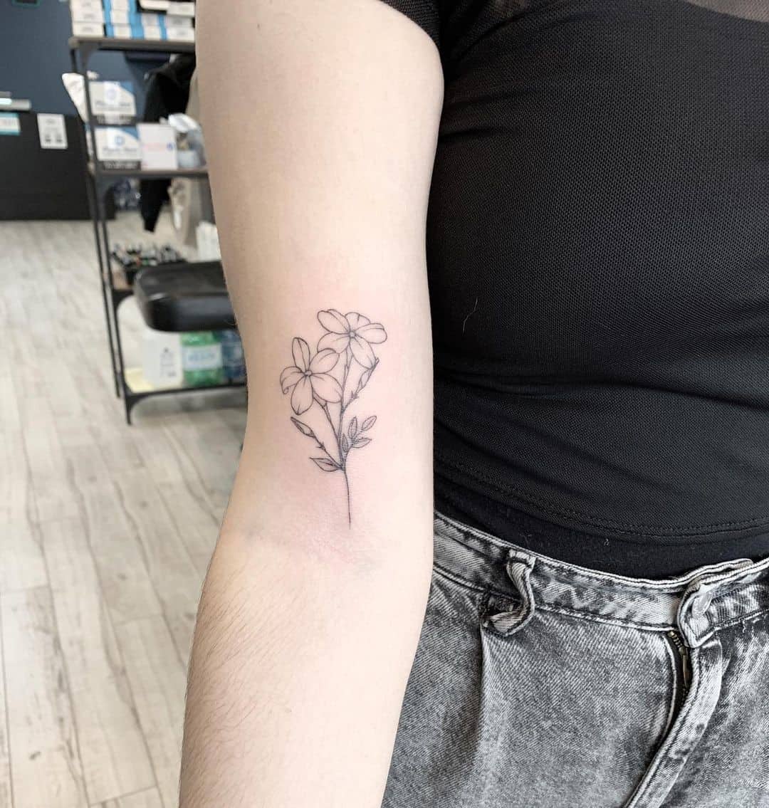 Arm Simple Ink Jasmine Flower Tattoo 