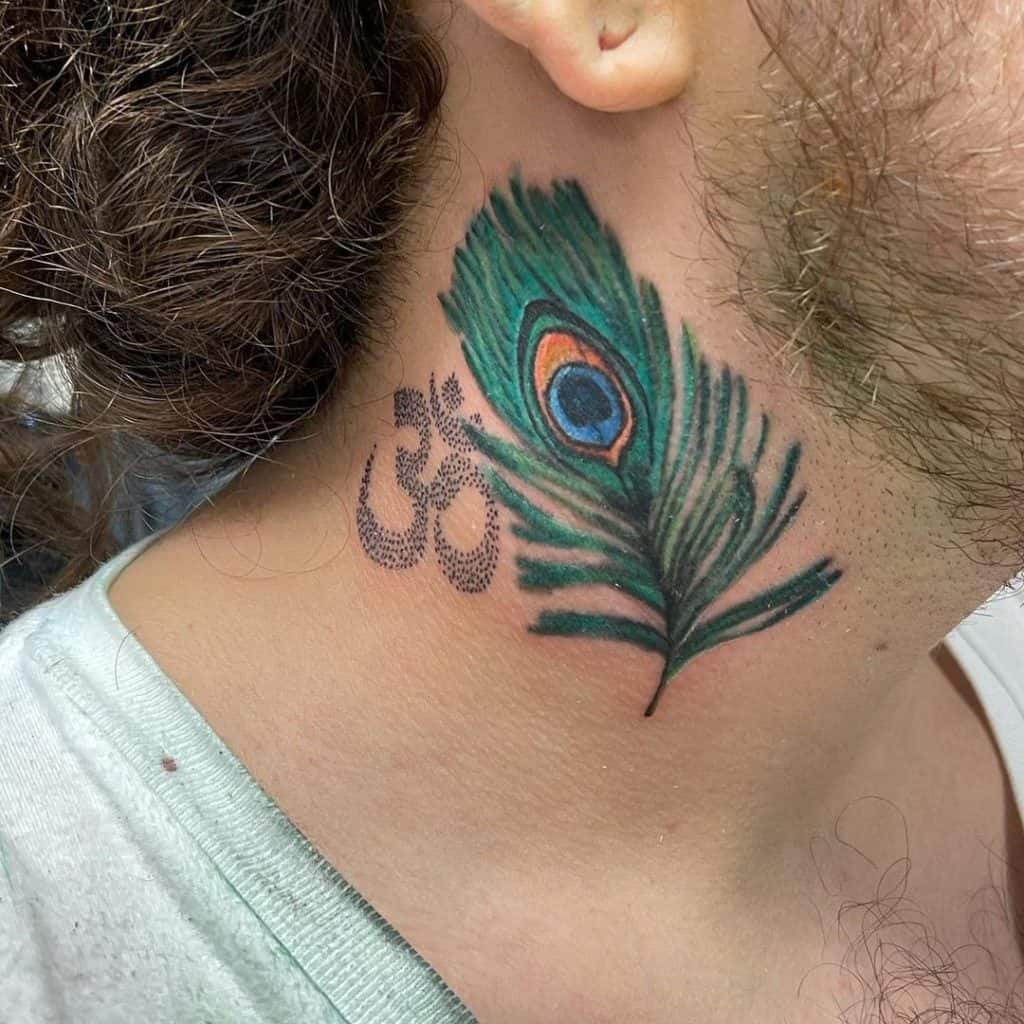 Artsy Neck Peacock Tattoo 