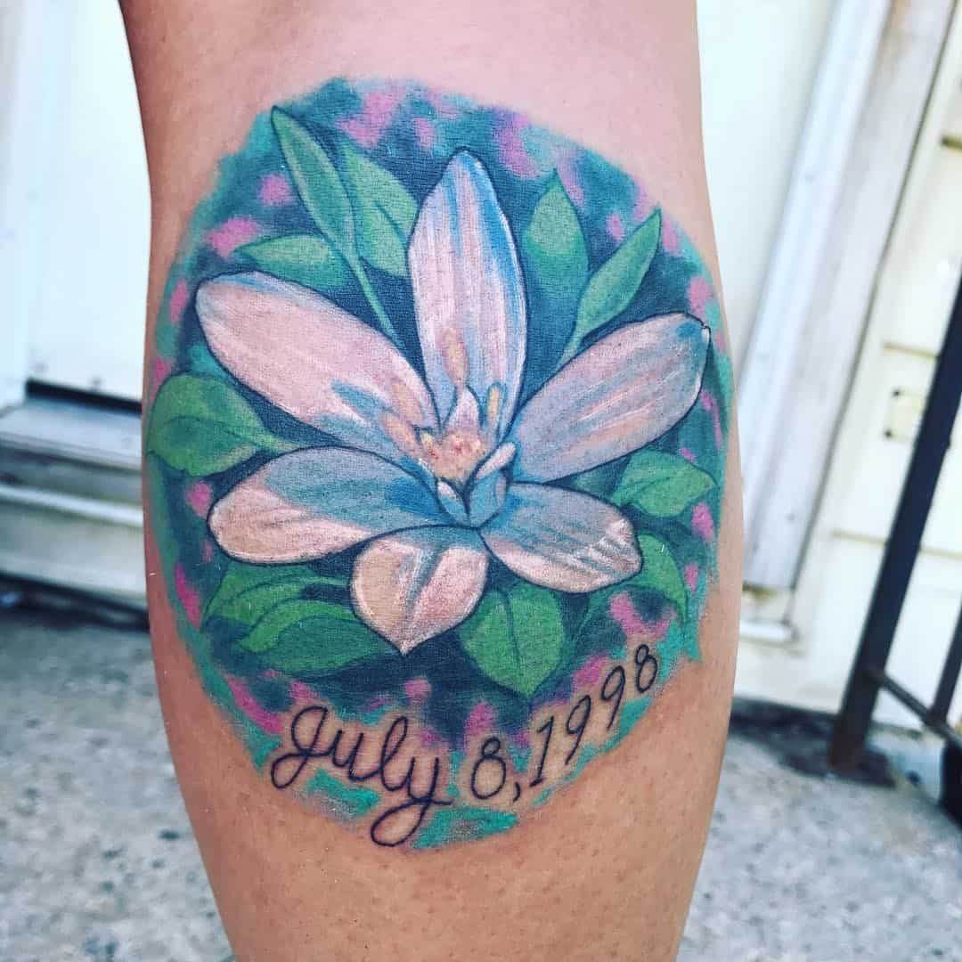 Calf Blue Jasmine Flower Tattoo 