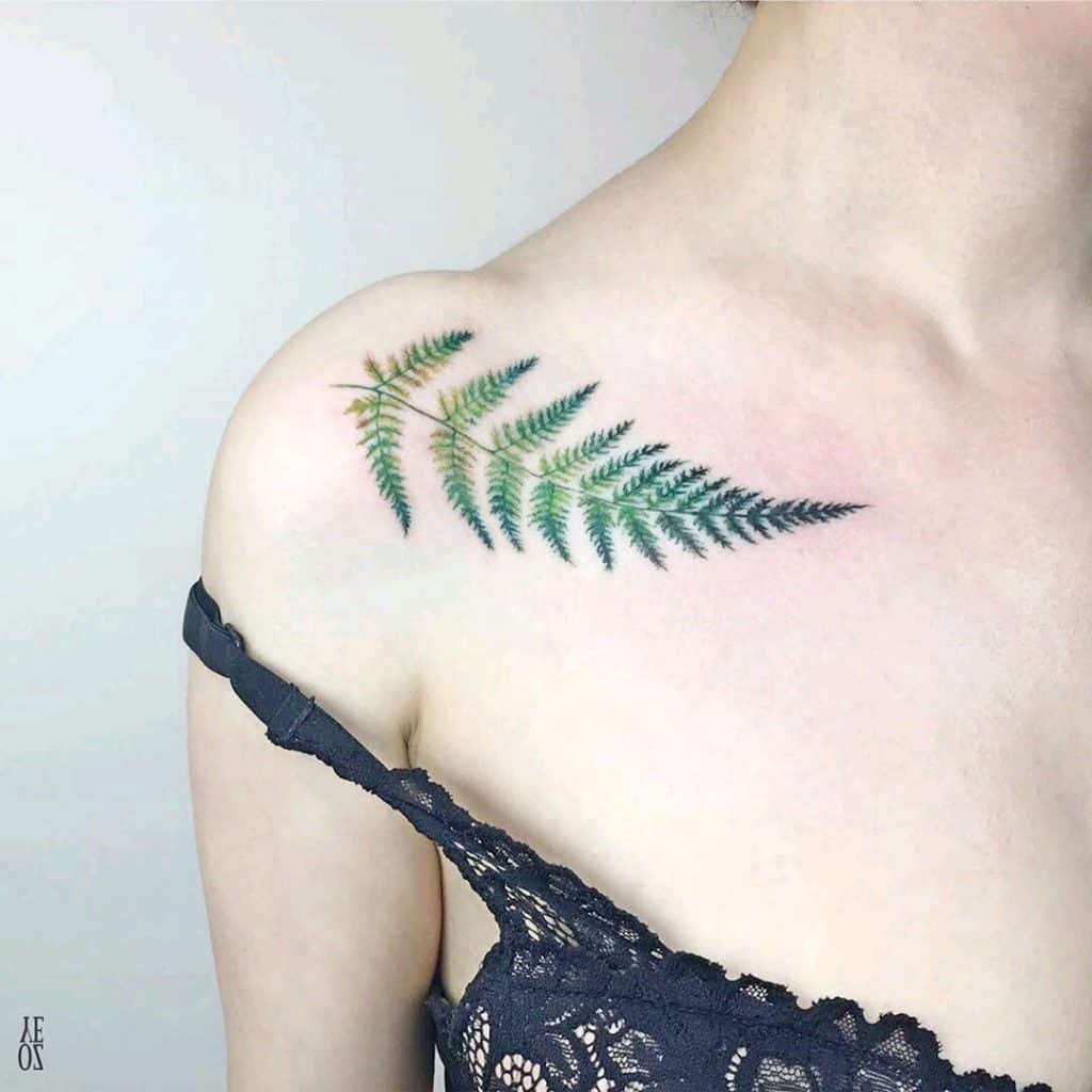 Collarbone Fern Leaf Tattoo 