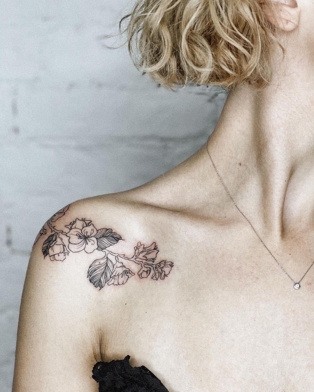Collarbone Jasmine Flower Black Tattoo 