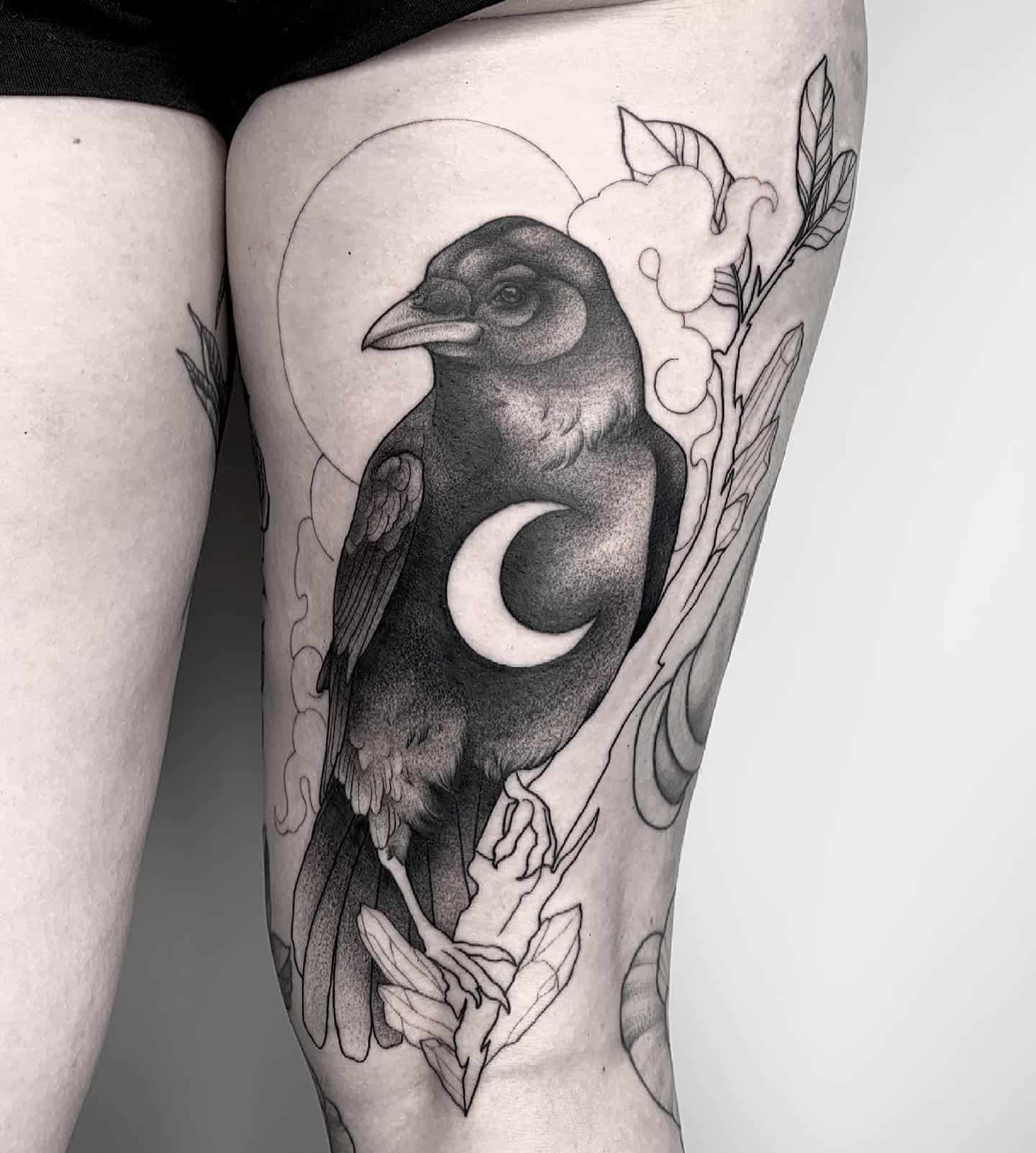 Two crows on a branch. | Crow tattoo, Dark art tattoo, Raven tattoo