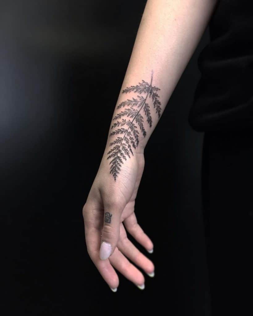 Fern Leaf Tattoo Over Arm 