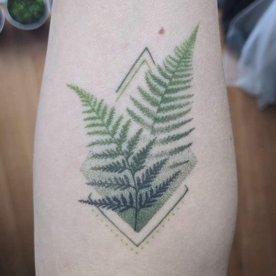 Green & Symmetric Fern Tattoo 