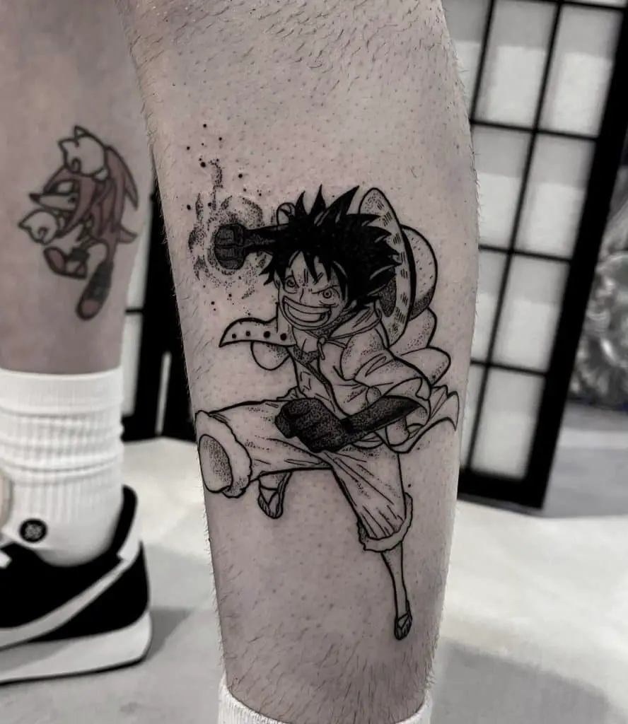 Leg Black Anime One Piece Tattoo 