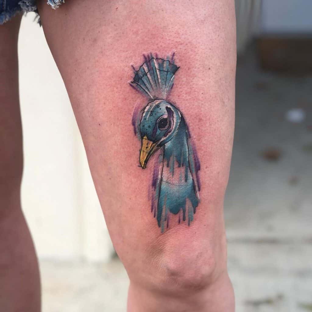 Peacock Tattoo On Thigh For Men 