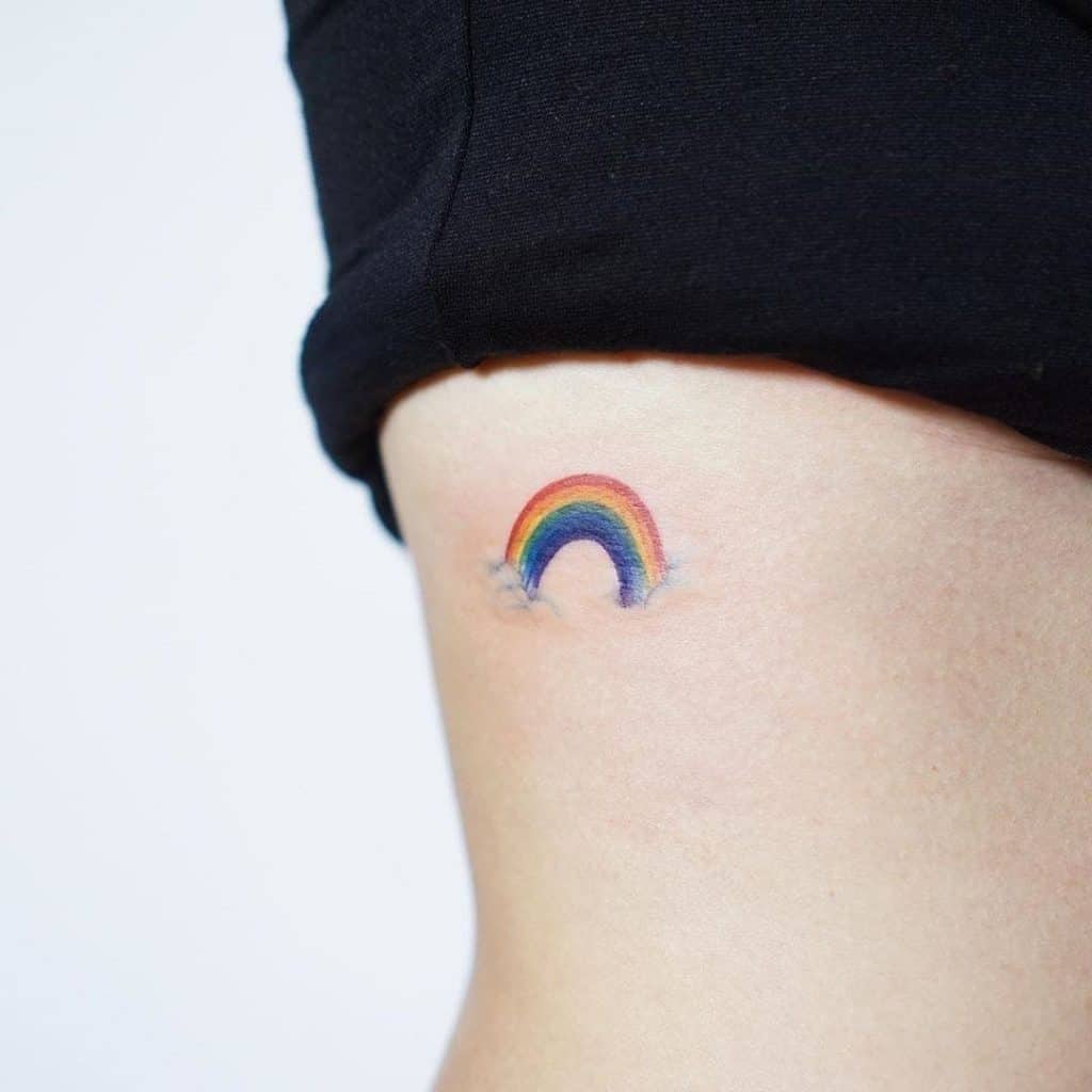 Side Stomach Rainbow Tattoo
