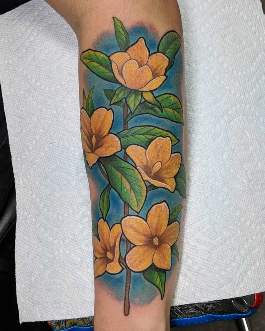 Yellow Jasmine Flower Tattoo 