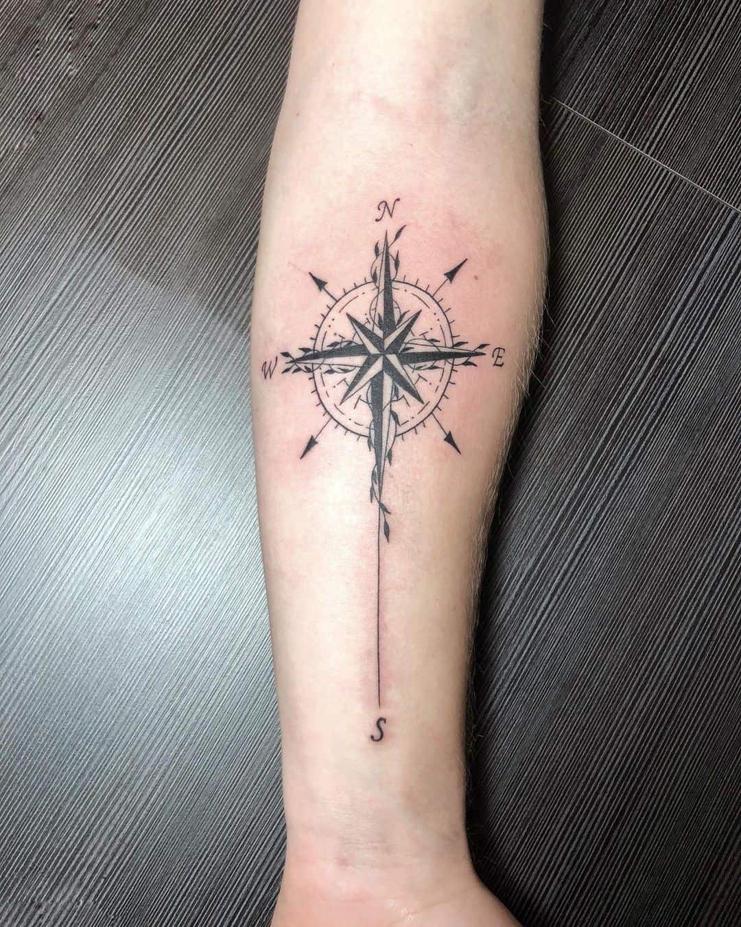 Black Ink Compass Tattoo Realistic Idea