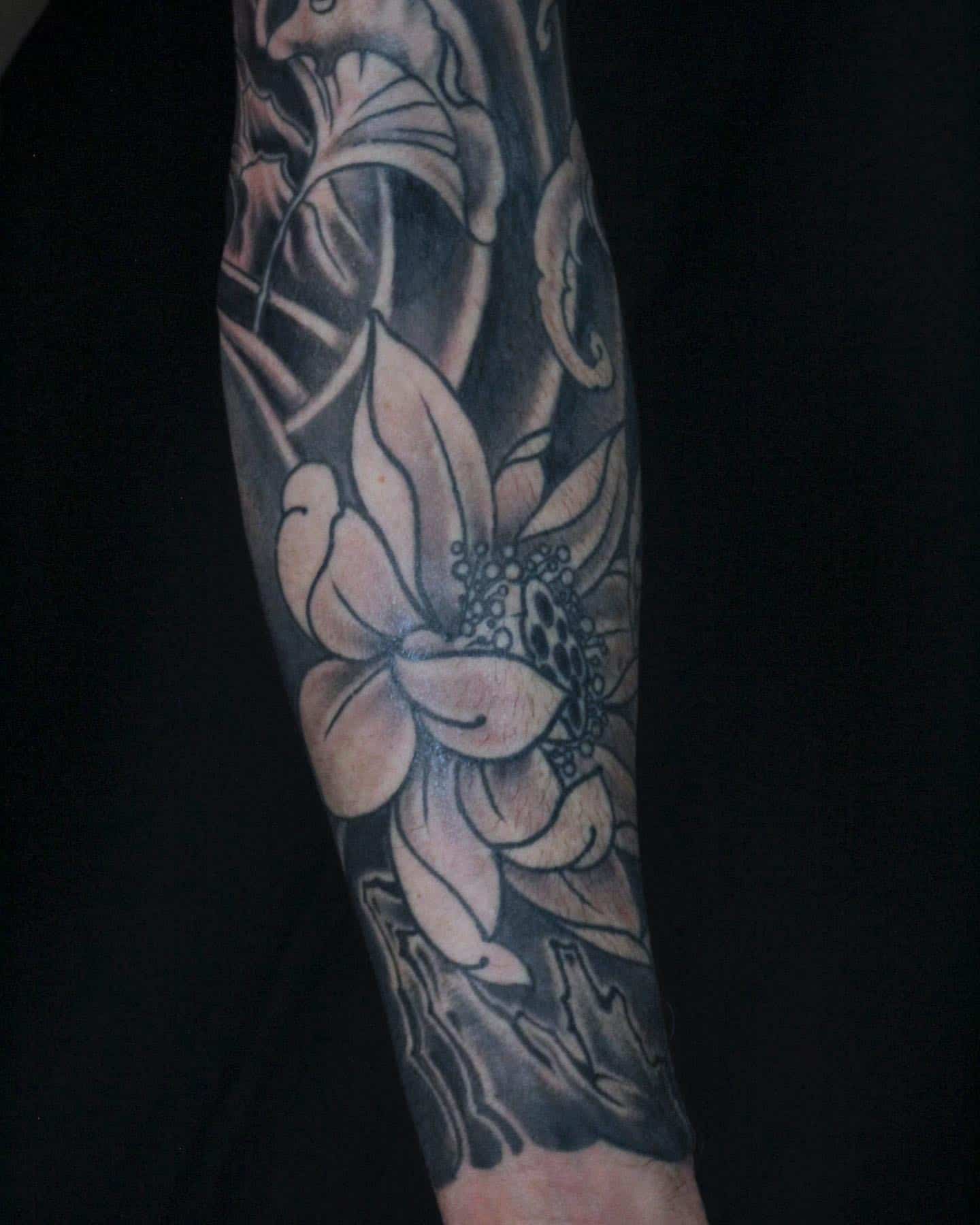 Black grey Japanese flower tattoo 5