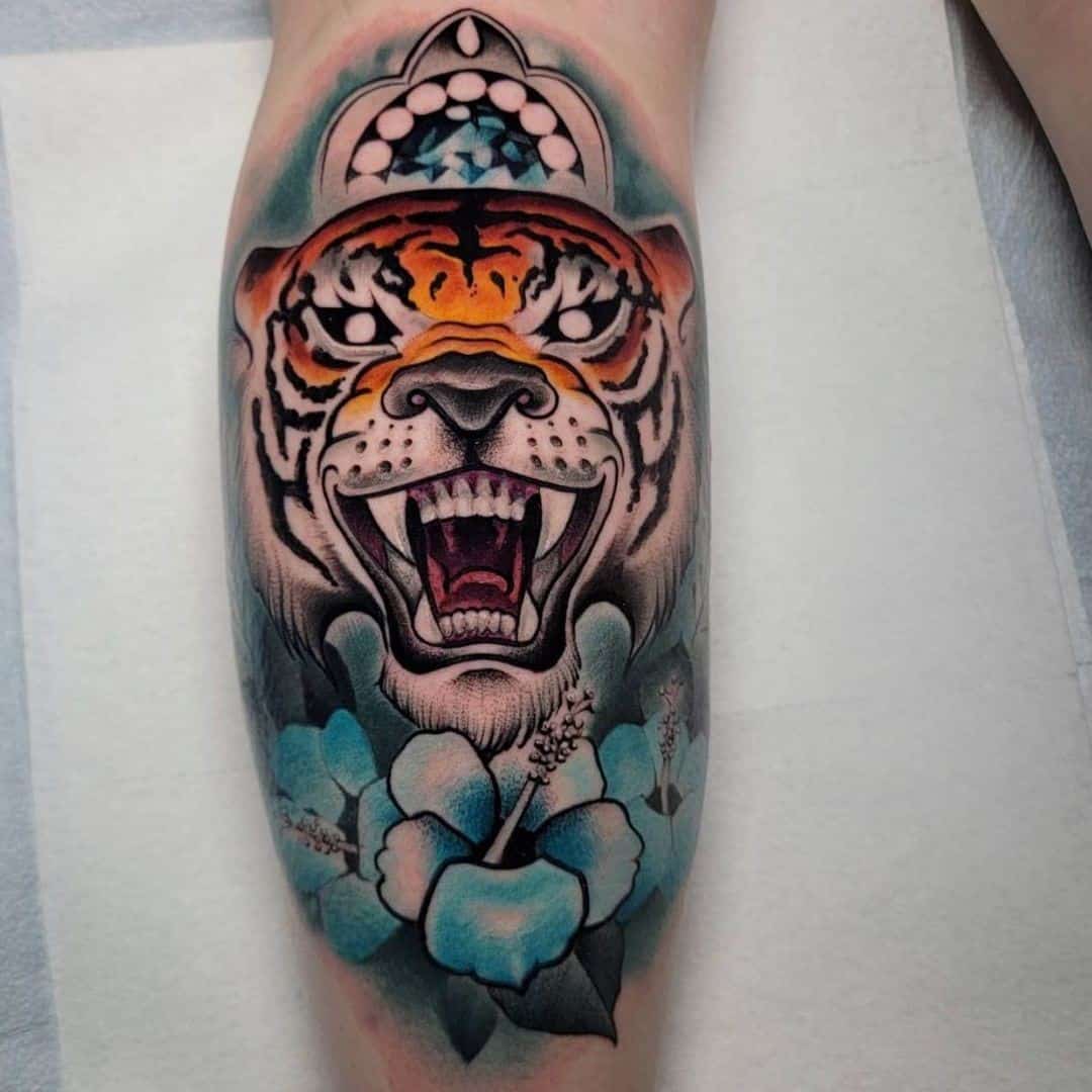 Blue Tiger Calf Tattoo