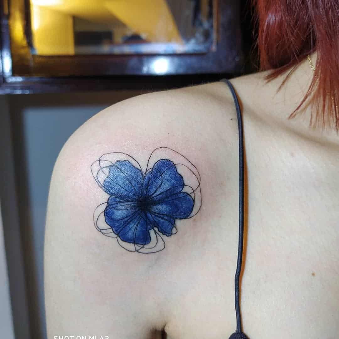 Blue Tiny Poppy Flower Tattoo