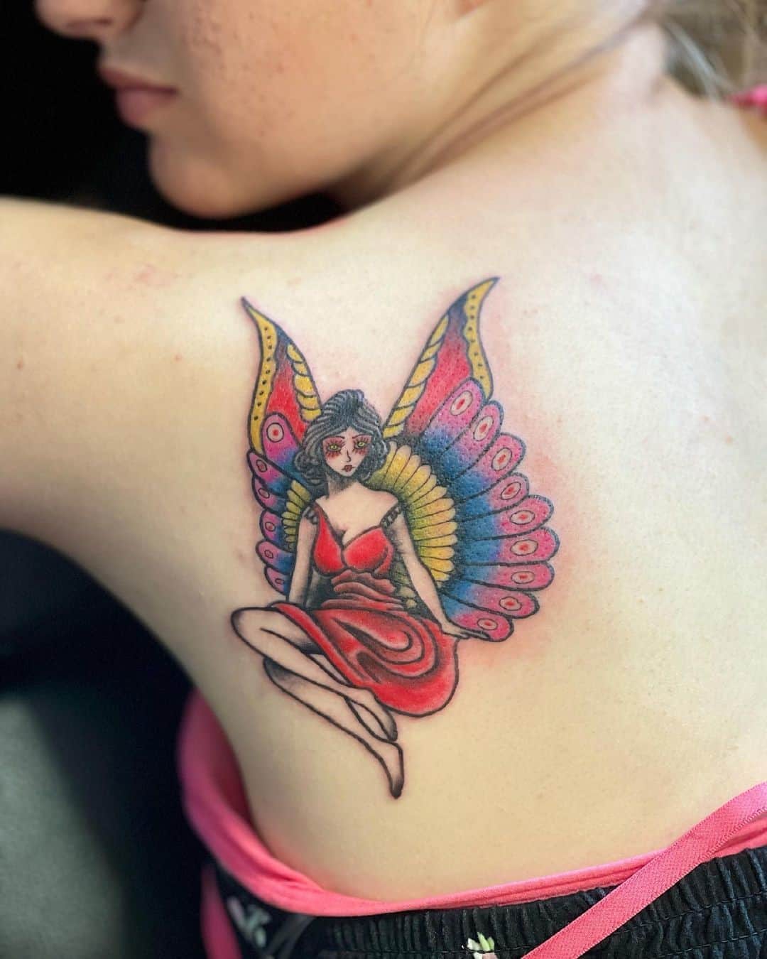 Bright Colorful Fairy Butterfly Tattoo