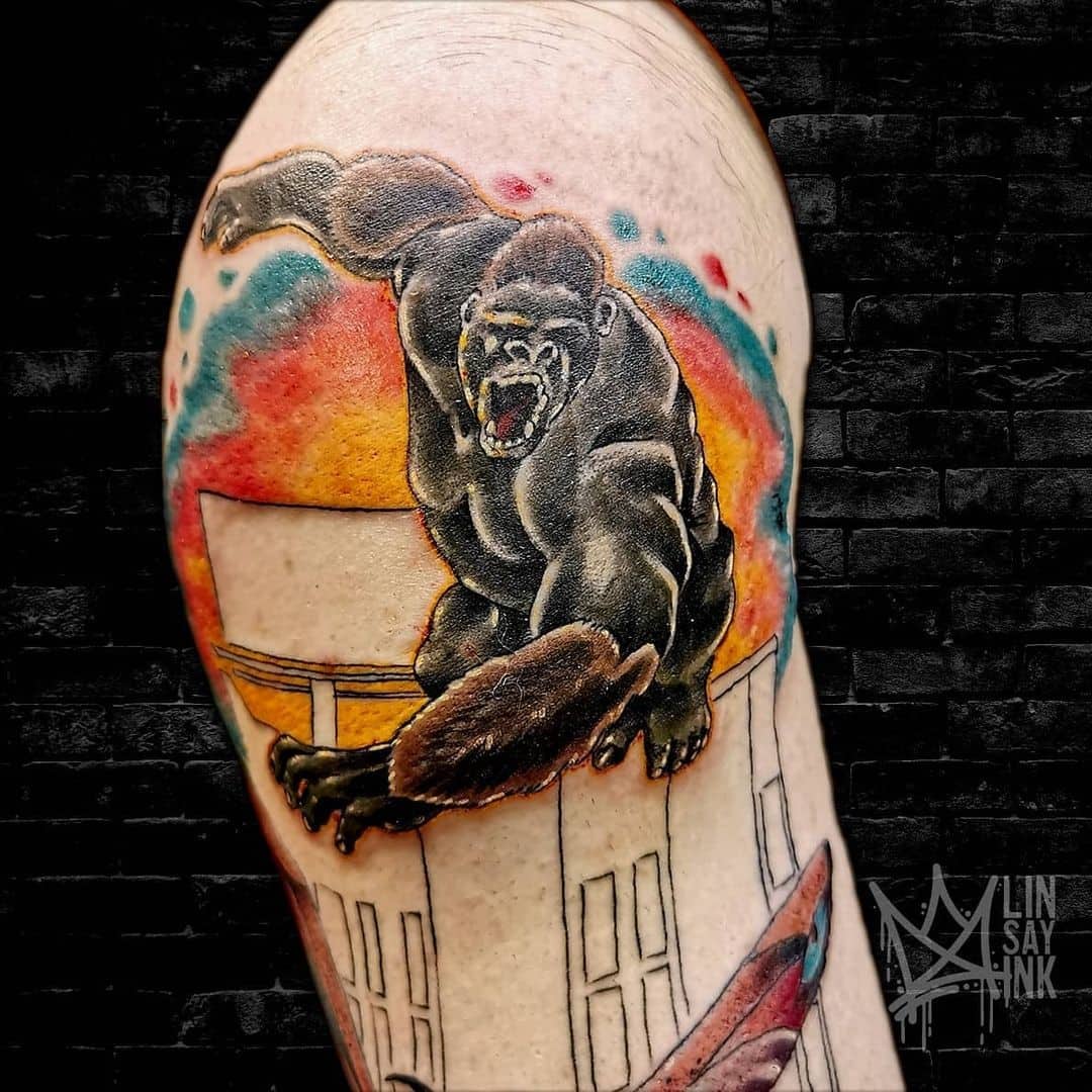 Bright & Colorful King Kong Tattoo Angry Design